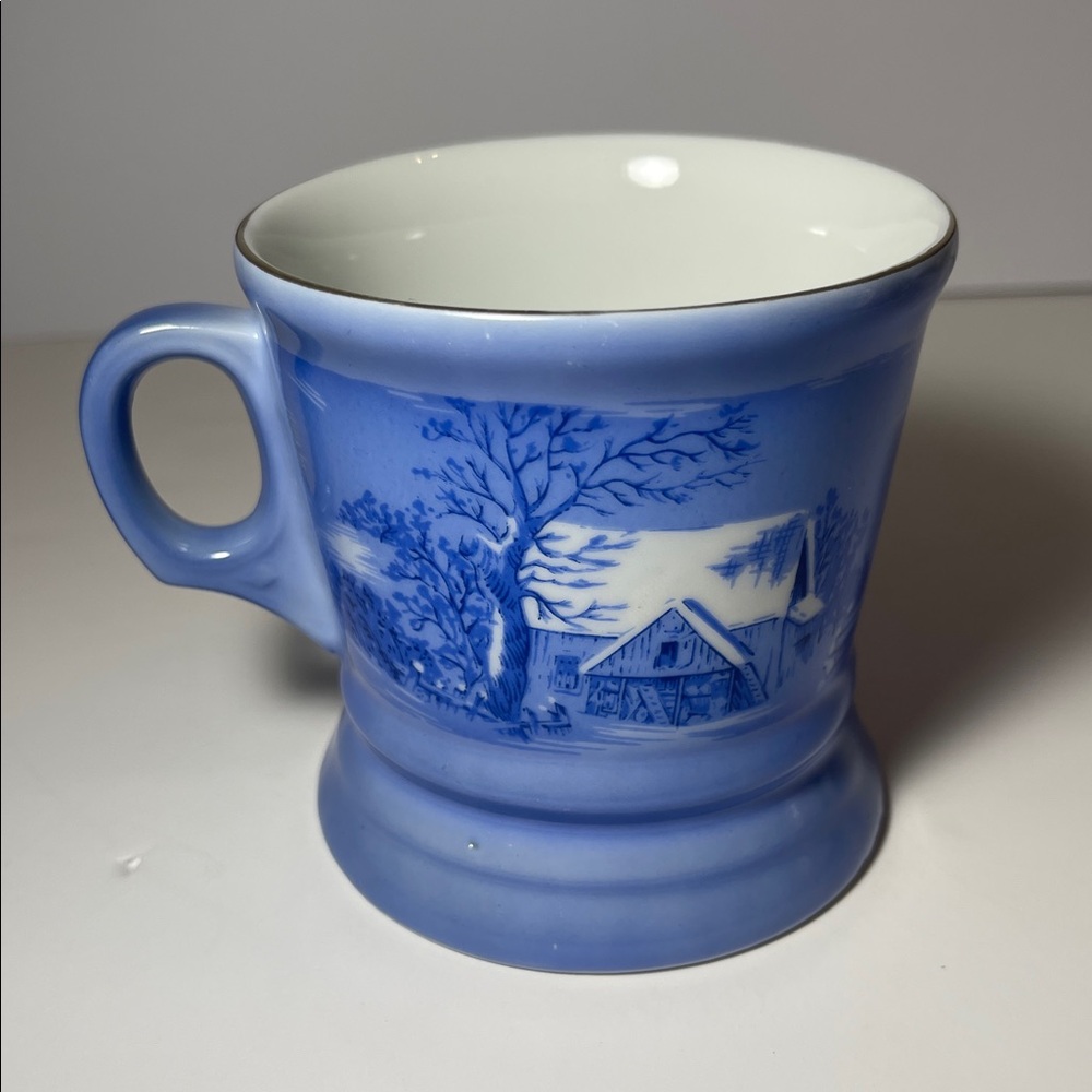 Vintage Porcelain Blue Currier & Ives Tea/Coffee Cup The Farmer’s Home - Winter